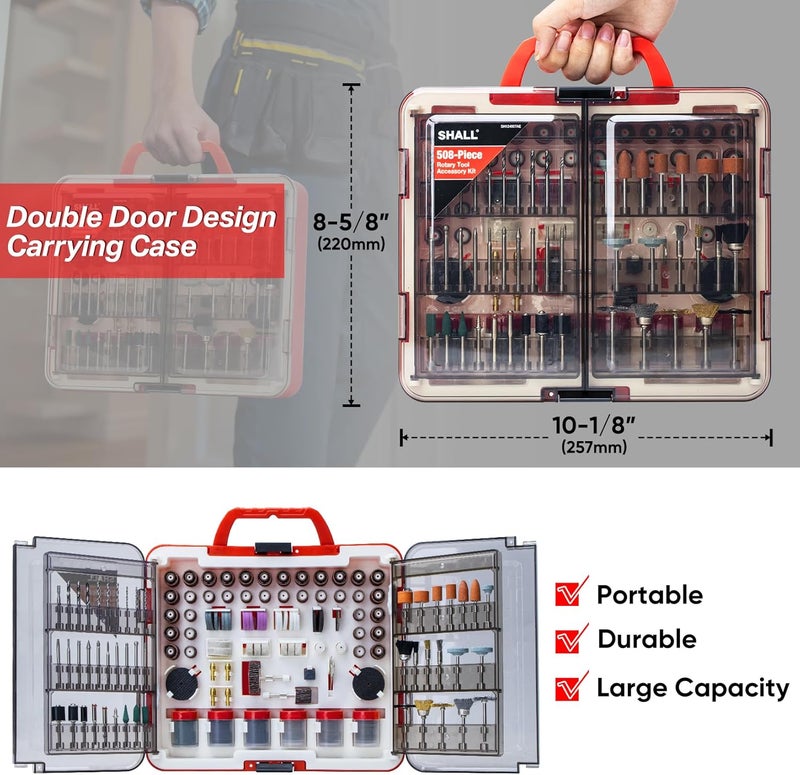 SHALL 508-Piece Rotary Tool Accessories Kit, Universal Rotary Tool Bits for Sanding, Cutting, Grinding, Drilling, Carving, Engraving, Polishing, Cleaning, Rotary Tool Attachments with Carrying Case - Image 5
